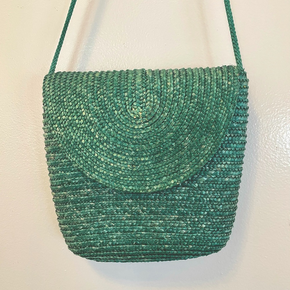 Vintage 80s Green Straw Bag Purse